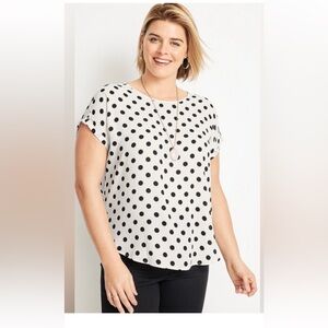 MAURICES WHITE / BLACK POLKA DOT BLOUSE ZIPPER BACK